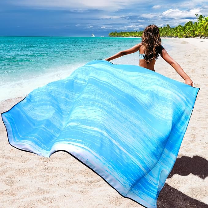 Beach Blanket Waterproof Sandproof Beach Mat 79 X 83/10'x9'for 2-8 Adults Quick Drying Outdoor Picnic Mat Beach Accessories for Travel Camping Hiking