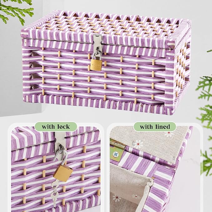 Discreet Lockable Adult Toy bag Storage Organizer Case for Women and Men Adult Wicker Baskets with Lid and Lock 13.8 x 9.8 x 6.3 Inch Box for Toys Valentine's Day Container(Purple)