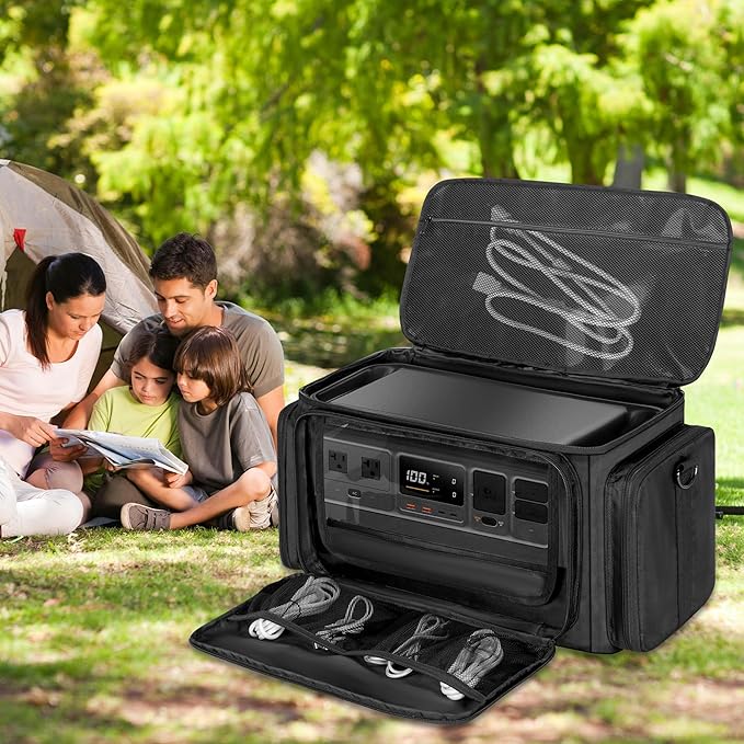 Trunab Portable Station Carrying Case Compatible with DJI 1000 Power Station Generator Protective Shoulder Bag with Transparent Front Panel and Heat-Dissipating Side ZippersBlack