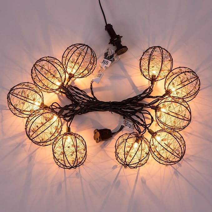 Outdoor Decorative Patio String Lights Beaded Copper Wire Ball Style Lantern Lights Connectable Weather-Resistant Indoor Outdoor Novelty Whimsical Light for Home Pergola Bedroom Porch Party Backyard