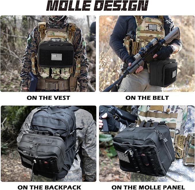 Jueachy Tactical Molle Pouch Large Admin Bag Utility Tool Pouches Molle Attachment EDC Pouches Expandable Molle Accessories Organizer Medical Pocket U.S.A Patch Included