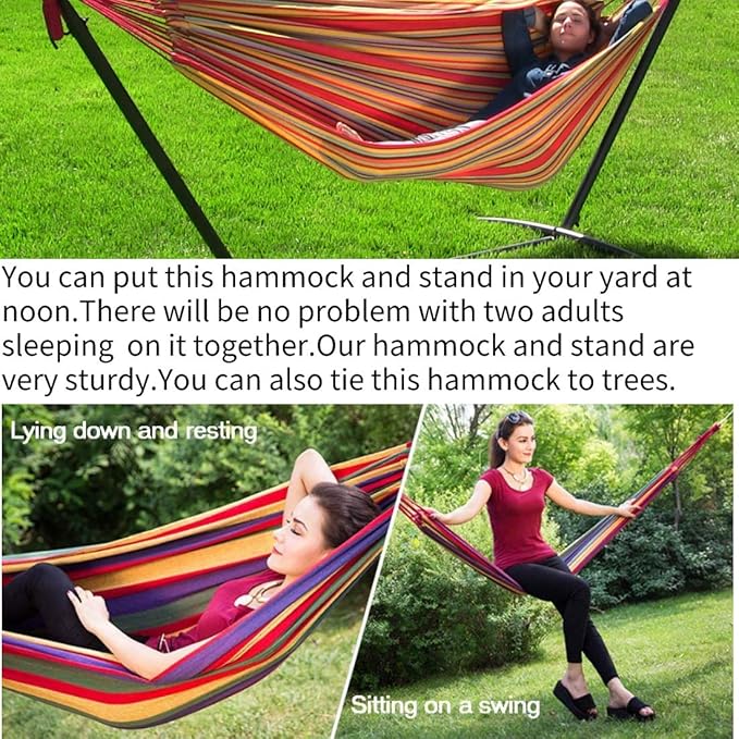 9FT Hammock Stand Durable Hammock with Stand 2 Person Heavy Duty Portable Hammock with Space Saving Steel Stand Including Carrying CaseRed