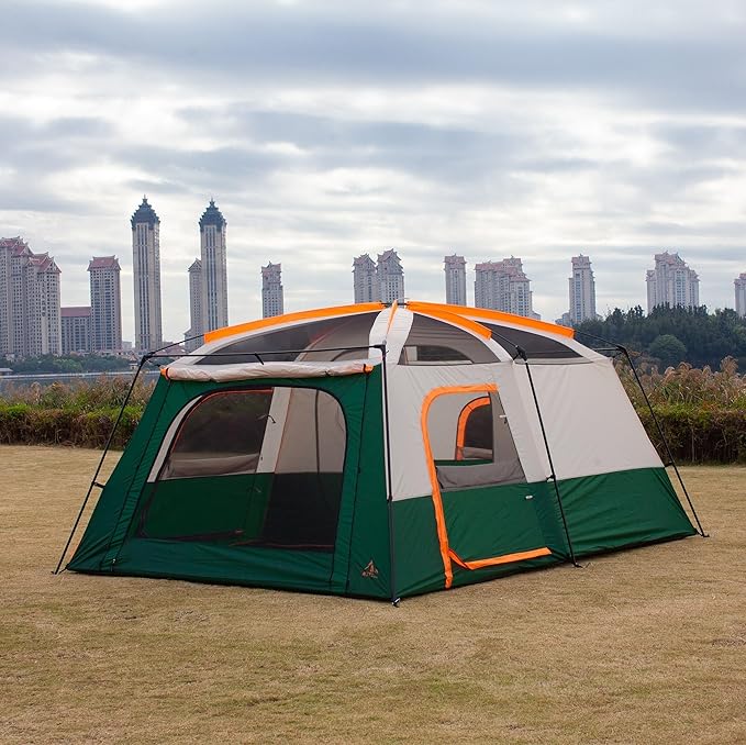 KTT Large Tent 6-8-10-12 PersonFamily Cabin Tents2 Rooms2 Doors and 4 Windows with MeshStraight WallWaterproofDouble LayerBig Tents for OutdoorPicnicCampingFamily Gathering
