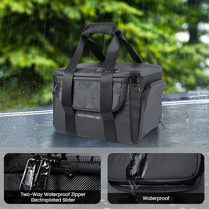 sarlar Carrying Case Compatible with DJI Power 500 Portable Power Station Travel Storage Bag Anti-collision Scratch-proof Waterproof with Back and Sides Pockets for Charging Cable and Accessories