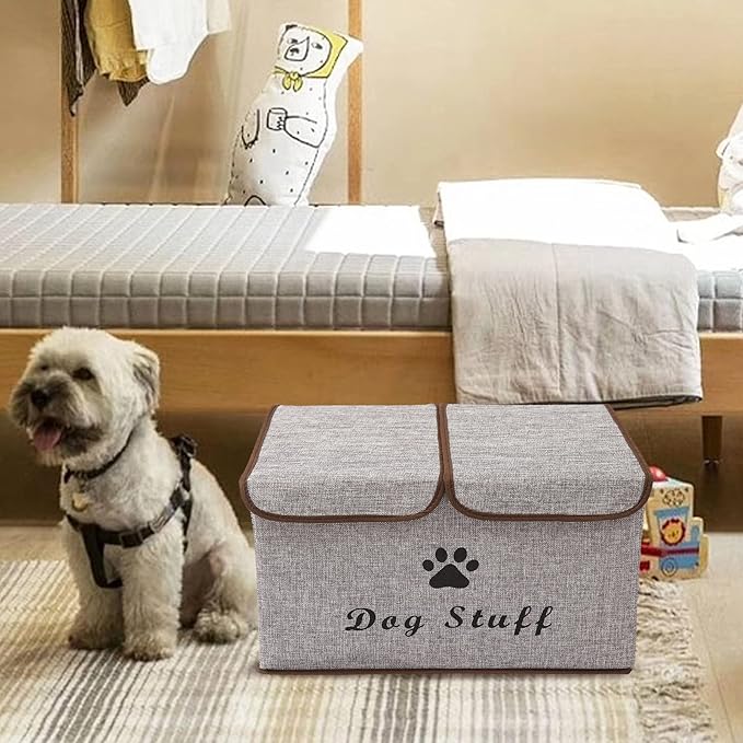 Dog toy box with lid dog storage organizer perfect basket for dog toys living room playroom closet home organization and storage - LightGray