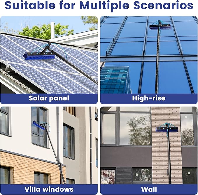 Water Fed Pole Kit 40 FT Length Adjustable Solar Panel Window Cleaning Brush and Pole 4-40ft Aluminium Pole Window Washing Kit for Cleaning Windows Solar Panels and Roof