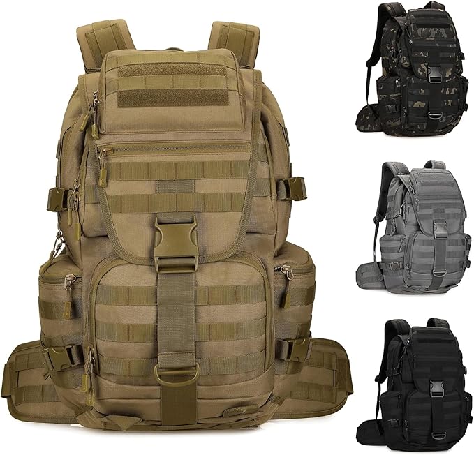 50L Military Tactical Backpack Molle Rucksack Large Army 3 Day Assault Pack Heavy Duty Backpack for Men (Brown)