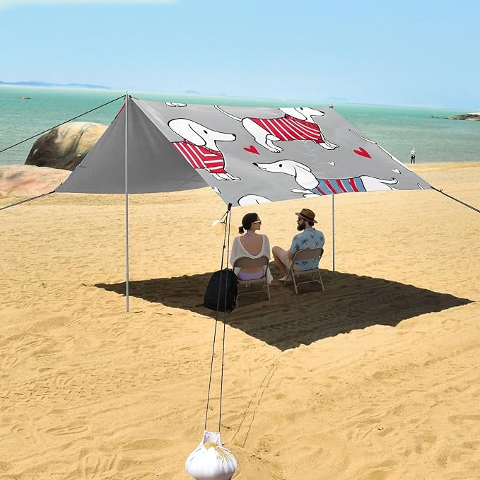 ALAZA Dachshund Dog Striped Clothing Pattern Beach Tent Sun Shelter Portable Canopy Sunshade for Outdoor Camping Picnics Backyard Fun 10x9 ft