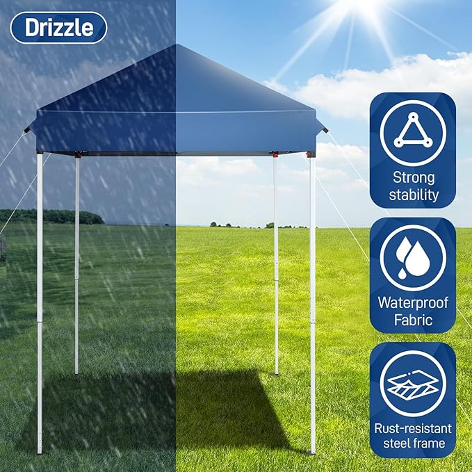 5'x5' Pop Up Canopy TentBeach Tent with One Push SetupInstant Setup GazeboPortable &amp Compact Sports ShelterOutdoor Sun Shade for EventsPartiesCampingOutdoor Events (Blue)