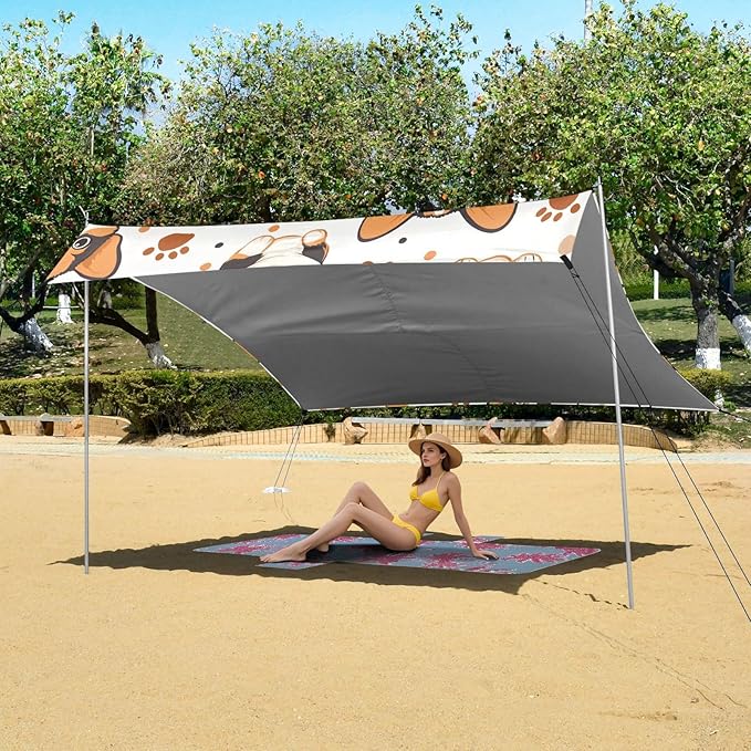 ALAZA Corgi Paw Prints Pattern Beach Tent Sun Shelter Portable Canopy Sunshade for Outdoor Camping Picnics Backyard Fun 10x9 ft