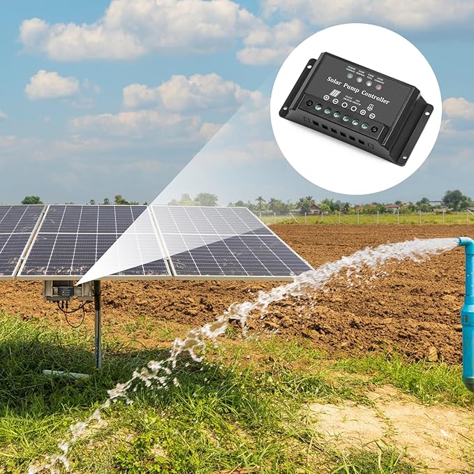 10A Solar Water Pump Controller Zuomeng DC Pump Controller Compatible with 12V and 24V Systems Featuring LED Display Light and Overcurrent/Overload Protection