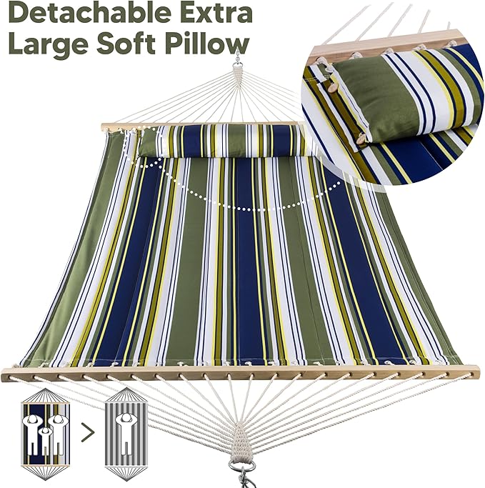 SUNCREAT Double Hammocks 2 Person with Extra Large Pillow Non Fading Tree Hammocks for Outside Blue&ampAqua