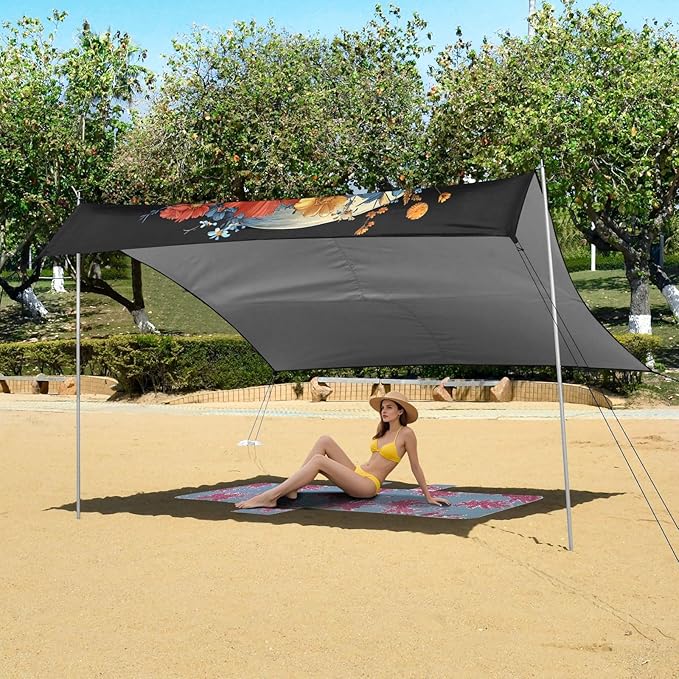 ALAZA Skull Flower Beach Tent Sun Shelter Portable Canopy Sunshade for Outdoor Camping Picnics Backyard Fun 10x9 ft