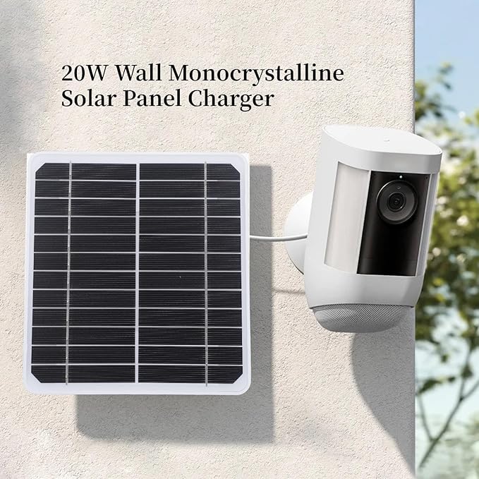 AUNMAS 20W Monocrystalline Solar Panel for Security Camera Outdoor 5V Waterproof Adjustable Wall Mount with 9.8ft Cable