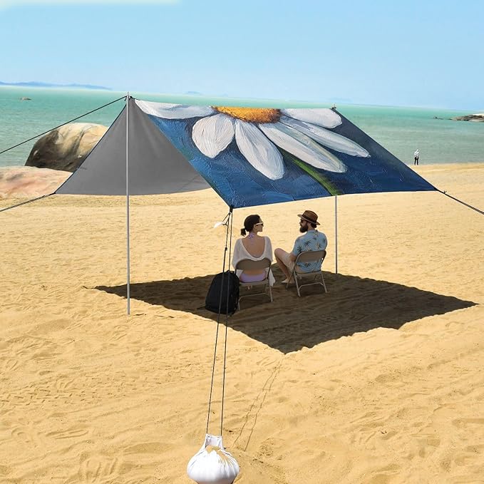 ALAZA Watercolor Spring Flower Daisy Beach Tent Sun Shelter Portable Canopy Sunshade for Outdoor Camping Picnics Backyard Fun 10x9 ft