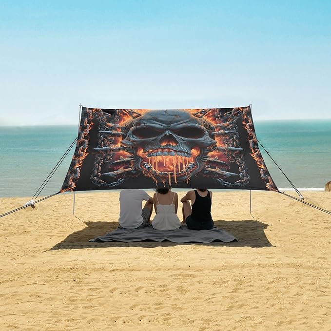 ALAZA Skull Chain Beach Tent Sun Shelter Portable Canopy Sunshade for Outdoor Camping Picnics Backyard Fun 10x9 ft