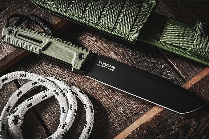 Extrema Ratio - TUSCAN S600 (BLACK) Fixed Blade Knife high-speed tool steel S600 hardened to 64 HRC burnished blade finish ergonomic Forprene handle full tang handcrafted in Italy