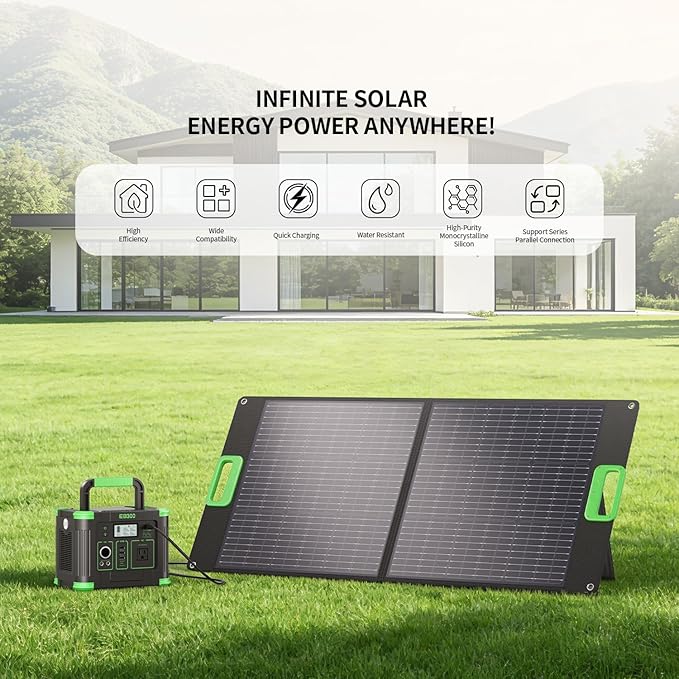 100W Portable Solar Panel for Power Station 23.5% High Efficiency ETFE Foldable Solar Charger with Kickstands 18V IP65 Waterproof Solar Panel Kit for Outdoor Camping RV Trip Off-Grid Living