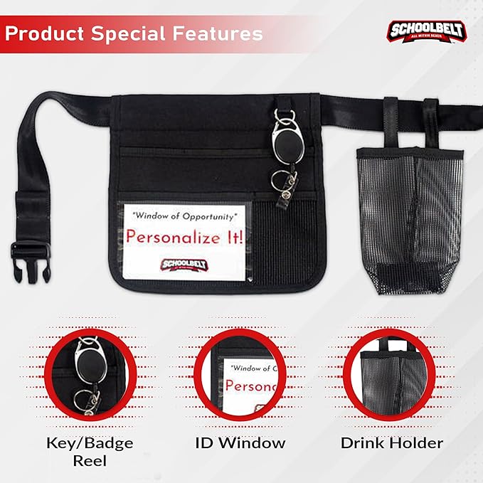 Mini Premium Hip Utility Pouch/Teachers &amp Mobile Workers /6 Pocket/Key/Badge Reel/Drink Pouch/ID Sleeve (Up to 44 Waist)