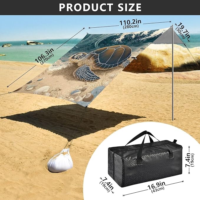 ALAZA Sea Turtle on Beach Beach Tent Sun Shelter Portable Canopy Sunshade for Outdoor Camping Picnics Backyard Fun 10x9 ft