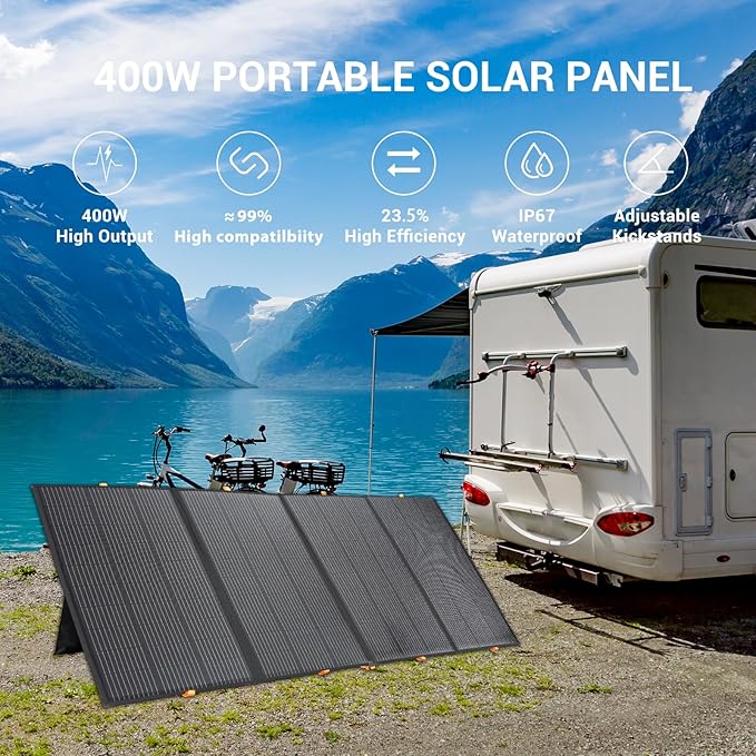 800W Portable Solar Panel2pcs 400WFoldable Solar Panel Power Backup36V Output Solar Charger for Power Station Off Grid Outdoor Activities RV MarineCamping Solar Generator IP67 Waterproof