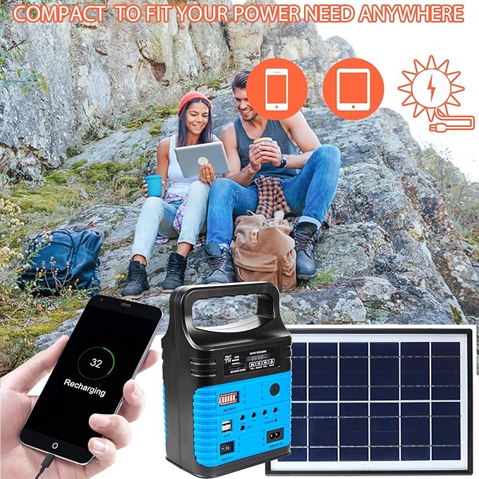 Portable Power StationSolar Generator with Panels includedLiFePO4 Battery Pack Small Solar Powered Generator with DC/USB OutletsLED Flashlight for Home UseOutdoor Camping Quiet(Blue)