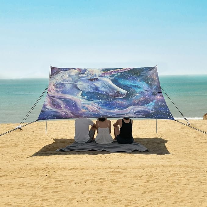 ALAZA Unicorn Galaxy Print Beach Tent Sun Shelter Portable Canopy Sunshade for Outdoor Camping Picnics Backyard Fun 10x9 ft