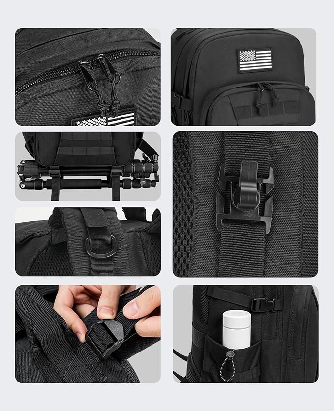 EZshoot 40L Tactical Backpack Military Backpack for Men Women Army Molle Rucksack Assault Pack Bug Out Bag Large Daypack (Black)