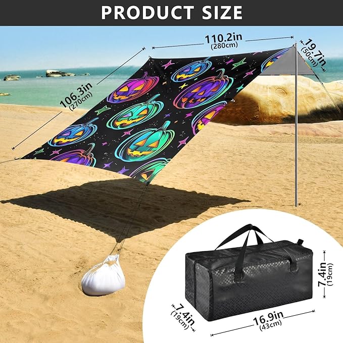 ALAZA Dreamy Pumpkin Pattern Beach Tent Sun Shelter Portable Canopy Sunshade for Outdoor Camping Picnics Backyard Fun 10x9 ft