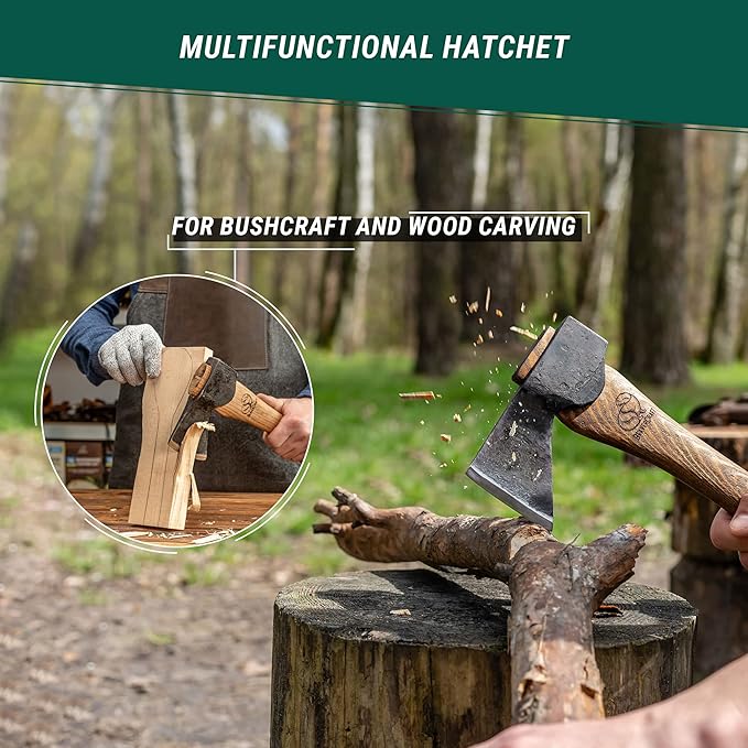 BeaverCraft BSH2 Glacier Bushcraft Knife AX1 Hand Forged Hatchet Axe with Sheath