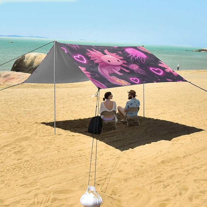 ALAZA Love Salamander Pattern Beach Tent Sun Shelter Portable Canopy Sunshade for Outdoor Camping Picnics Backyard Fun 10x9 ft