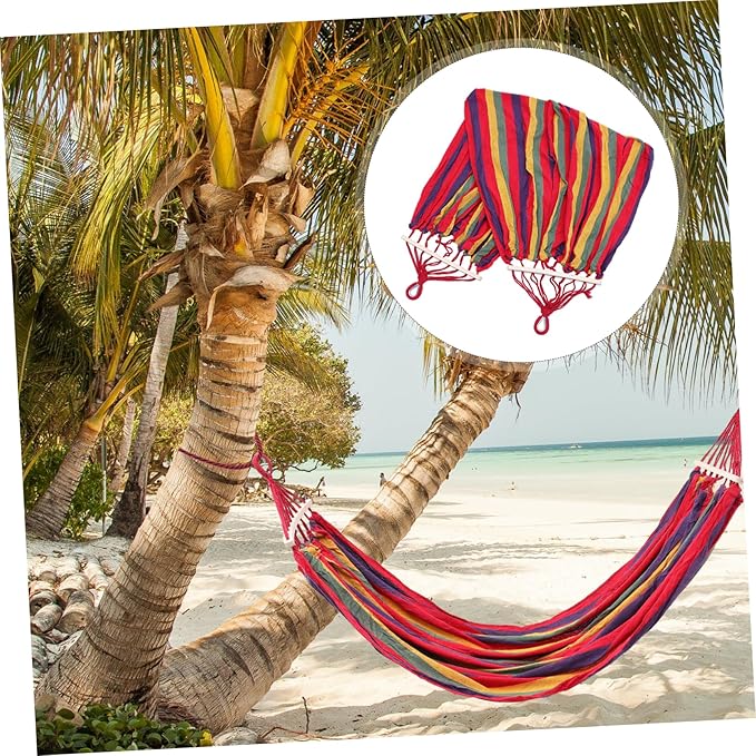 Milisten Outdoor Lounger Camping Hammock Stand Striped Canvas Swing Bed for Garden Portable Camping Hammock for Travel