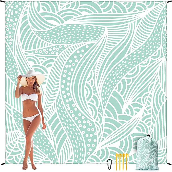 Beach Blanket Waterproof Sandproof Beach Mat 79 X 83/10'x9'for 2-8 Adults Quick Drying Outdoor Picnic Mat Beach Accessories for Travel Camping Hiking