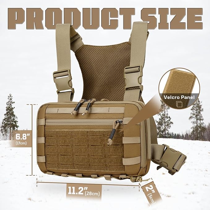 Outdoor Tactical Chest Bag Chest Rig Pack EDC Molle Utility Chest Pouch for Workouts Hiking Fishing