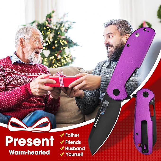 TONIFE Galaxy EDC Folding Pocket Knife with D2 Steel Blade and Aluminum Handle Compact Outdoor Tool for Camping and Everyday Carry (Purple)