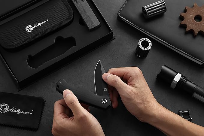 Holtzman's Gorilla Survival Folding Pocket Knife with D2 Steel Blade and Black G10 Handle - EDC Gift Set for Men and Women - Perfect for Everyday Carry