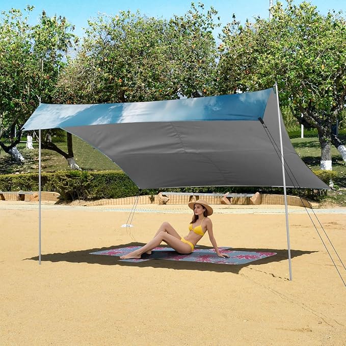 Seacoast Landscape Beach Tent Sun Shelter Set UPF50+ UV Protection 10.5 x 9.19 FT Camping Shade Canopy with Sandbags Sand Anchors Carrying Bag and Others