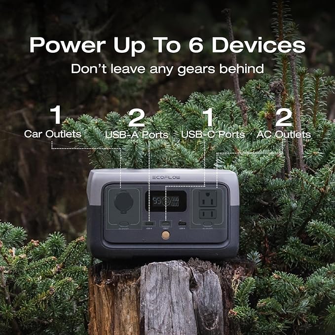 EF ECOFLOW RIVER 2 Portable Power Station 256Wh LiFePO4 Battery 1-Hour Fast Charge Up to 600W AC Outlets Solar Generator for Camping/Outdoor/Home Backup Includes Solar Charging Cable