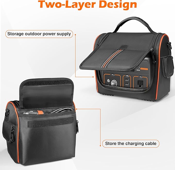 Portable Power Station Bag Compatible with Jackery Explorer 500 Generator Storage Bag with Handle Back Cable Pocket &amp Adjustable Strap for Outdoor Camping and Emergency Backup