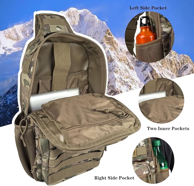 Tactical Shoulder Sling Bag Small Chest Pack 13L Backpack for Men Outdoor Sports CP Camo