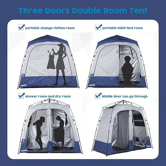 Camping Shower Tent Deluxe Changing Room Easy Set Up Privacy ShelterLarge Toilet Tent with Floor Drain Design for Beach CampingHiking with Stakes and Ropes for Stability