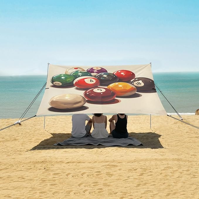 ALAZA Vintage Billiard Balls Beach Tent Sun Shelter Portable Canopy Sunshade for Outdoor Camping Picnics Backyard Fun 10x9 ft