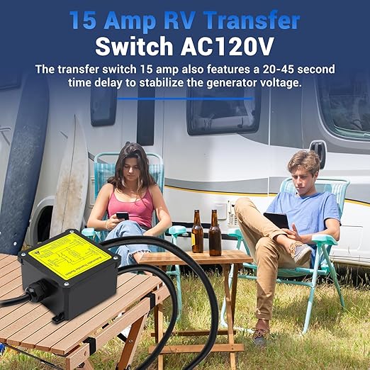 15 Amp Transfer Switch Dual Power Automatic Transfer Switch Relay ATS for RV Home Generator Inverter