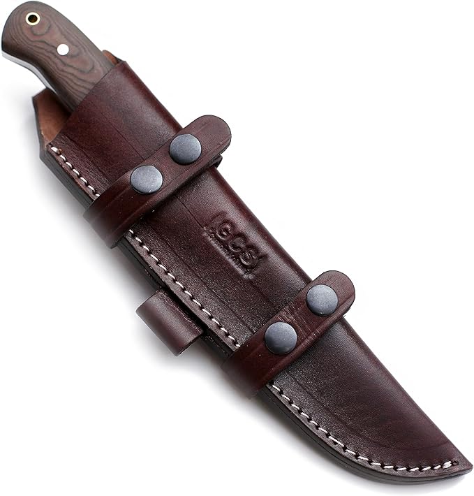 GCS Handmade D2 Steel Tactical Survival Hunting Camping Knife Brown Micarta Handle with Brown Leather Right or Left Hand Horizontal Fixed Blade Knife Sheath &amp Sharpening Stone GCS209