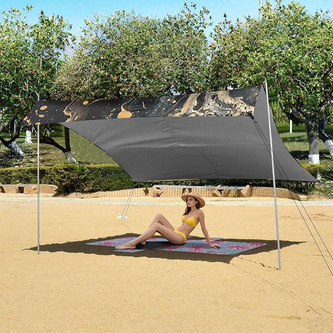 ALAZA Golden Marble on Black Beach Tent Sun Shelter Portable Canopy Sunshade for Outdoor Camping Picnics Backyard Fun 10x9 ft