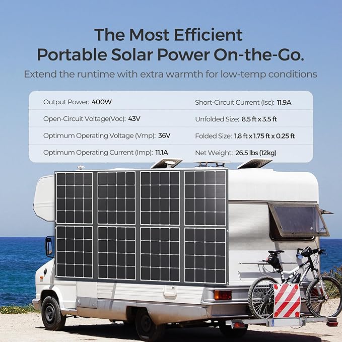 Renogy 400W Portable Solar Panel Foldable Monocrystalline Solar Blanket Huge Power Solar Panel Sunpower Solar Cells 23.7% High Efficiency for Power Station Outdoor Camping RV Solar Generator