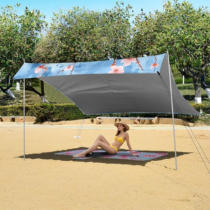 ALAZA Cherry Blossom Sakura Watercolour Beach Tent Sun Shelter UPF50+ Protection Beach Shade Canopy w/ 4 Sandbags for Outdoor Camping Fishing Backyard Fun Picnic 10x9 ft