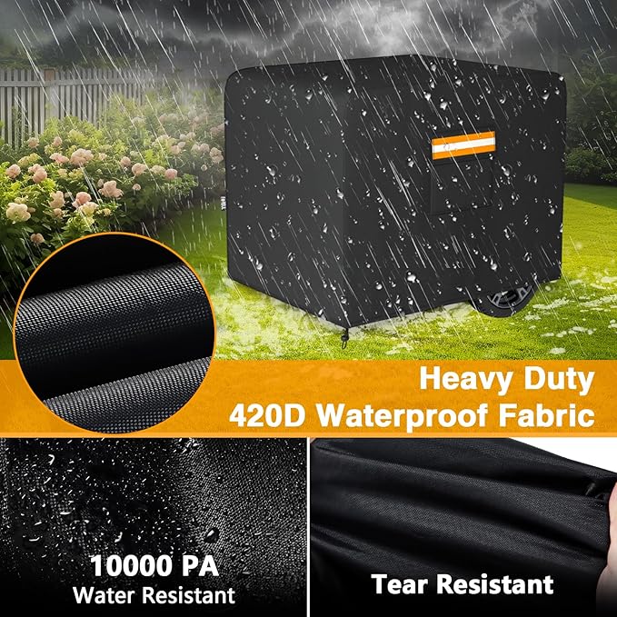 Generator Cover 30”L x 30”W x 26”H Heavy Duty Waterproof 420D All-Weather Generator Cover with Storage Pocket Compatible with Most Generators 6000-11000 Watt (Black)