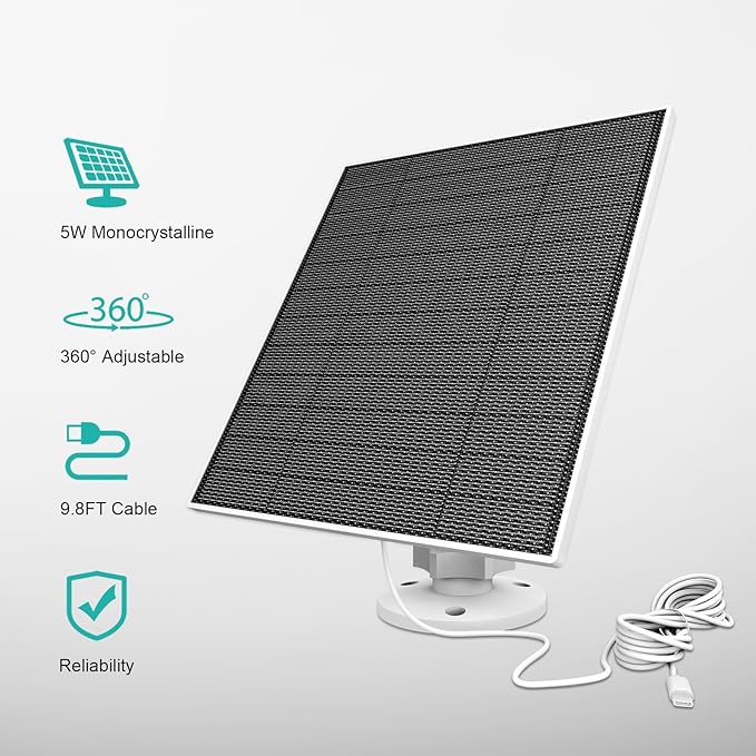 Solar Panel for Eufy Camera 5W Solar Panel Compatible with Eufycam 3/3C/2/2 Pro/2C/2C Pro/E/E20/E40/L20/L40 Solar Charger for Eufy Camera with USB-C Port Micro USB Adapter IP65 Waterproof 2 Pack