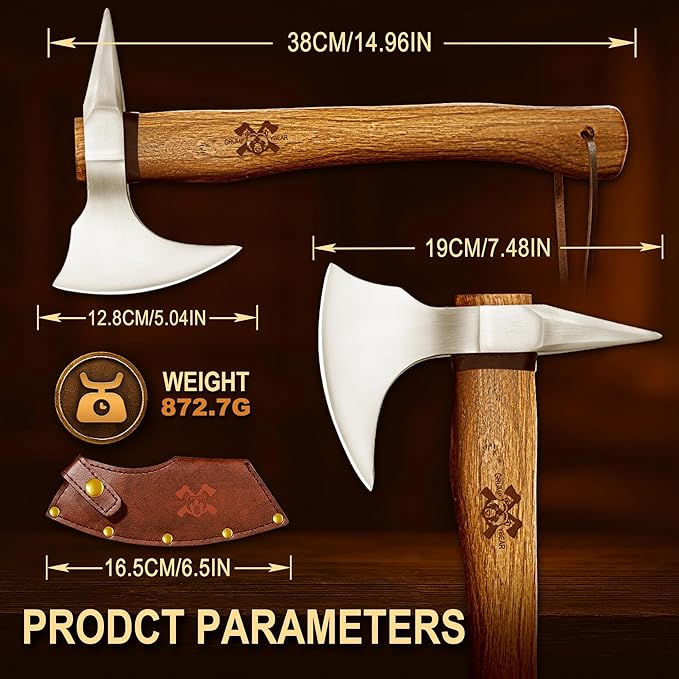 Grumpy Bear 11 Survival Axe Camping Hatchet – Forged High Carbon Steel Blade with Walnut Wood Handle – Shock-Absorbing Anti-Slip Grip – Ideal for Bushcraft Wood Splitting &amp Outdoor Adventures